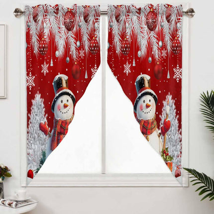 Christmas Red Snowman Swag Valance Curtains for Kitchen 36"W x 36"L Christmas Ball Xmas Tree Short Swag Topper for Small Windows Winter Snowflake Rod Pocket Curtains for Bedroom Bathroom Living Room