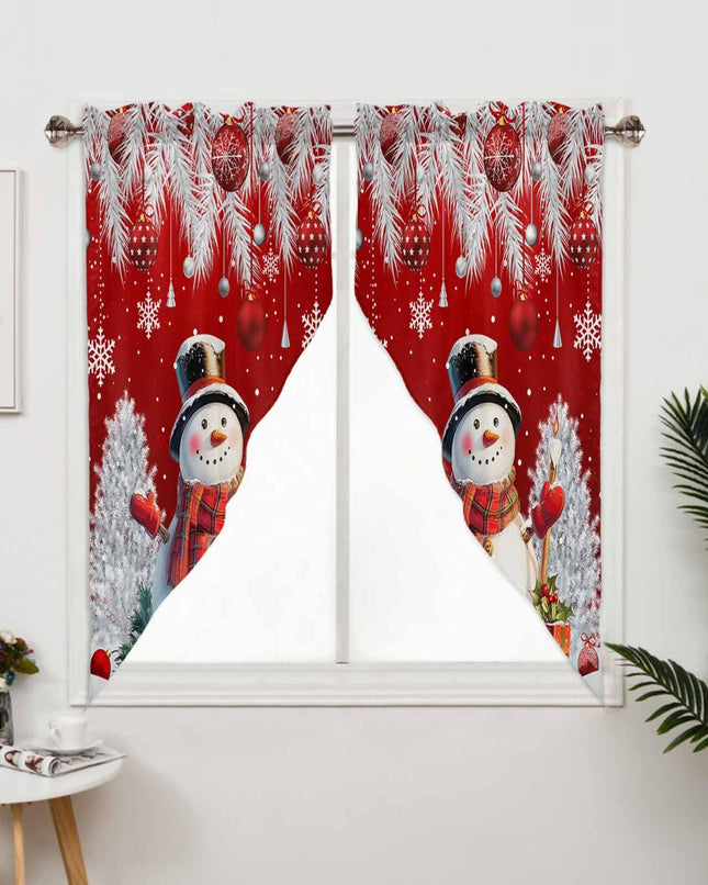Christmas Red Snowman Swag Valance Curtains for Kitchen 36"W x 36"L Christmas Ball Xmas Tree Short Swag Topper for Small Windows Winter Snowflake Rod Pocket Curtains for Bedroom Bathroom Living Room