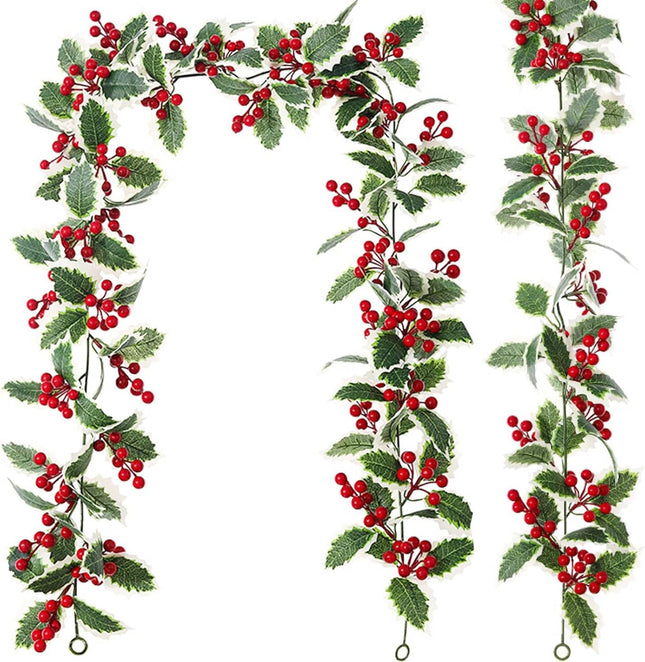 Red Berry Christmas Garland, Artificial 6FT for Mantle Decorations Xmas Tree Garland, Winter Holiday Season Decor, Table Runner Decorations, Outdoor Indoor for Stairs Railing