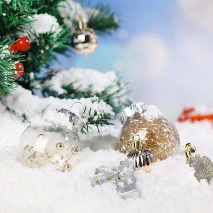 Christmas Balls Ornaments Set Star Balls Tree Baubles Set Plastic Tree Topper Star Clear Balls for Tree Birthday Holiday Indoor Outdoor Decor (Champagne Gold,37 Pieces)