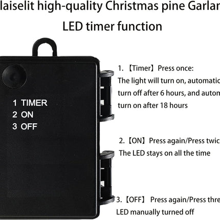 Pine Garland with Lights Christmas Decorations Indoor 100 LED Battery Operated with Timer 6 FT,Vine Lights for Walls Living Room Decor