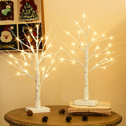 EAMBRITE Birch Tree with Led Lights, White Christmas Decorations Indoor with Timer, Lighted Mini Small Artificial Lamp Prelit Twig Tree Battery Operated for Table Centerpiece Home Decor 2Pack