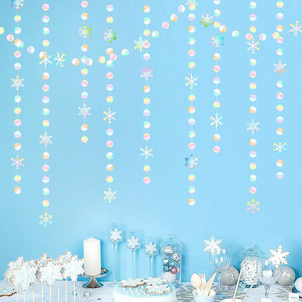 Iridescent-Holographic Christmas Party-Decorations Snowflake-Snow Garland - 61Ft Winter Wonderland Frozen Hanging Paper Streamers Banner,Birthday Year Decor Ouruola