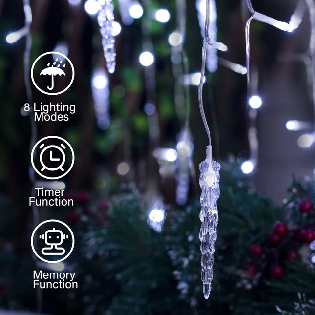 Icicle Lights Outdoor, 33 FT 400 LED Christmas Lights with 60 Drops, Waterproof Connectable Icicle Christmas Lights Outdoor with Remote and Timer, 8 Light Modes Christmas Decorations for Roofline