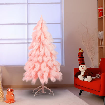 Romantic season Handcrafted 4FT Pink Christmas Tree, Premium Fiber Holiday Xmas Tree Branch Tips & Metal Foldable Stand for Home, Office, Party Decoration