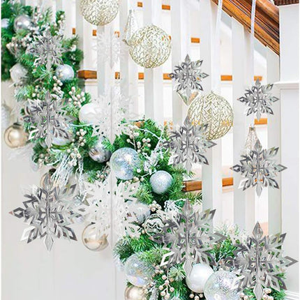 Crafare Christmas 3D Hanging Snowflakes Ornaments 3 Size 18PCS White Silver Snowflakes Hanging Garland for Winter Wonderland Holiday Year Party Home Decoration
