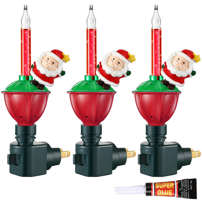 Feekoon 3 Pack Christmas Bubble Lights with Santa Claus Decoration, Retro Bubble Fluid Night Lights with E12 Candelabra Plug in Base, Traditional Vintage Xmas Nightlight Decor for Holiday Bedroom Home