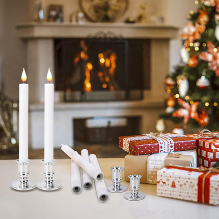 LED Flameless Window Candles with Remote Timer Sliver Base 10 PCS Battery Operated Flickering Taper Candle Lights with Removable Candle Holders Best for Xmas Wedding Home Dinner Décor