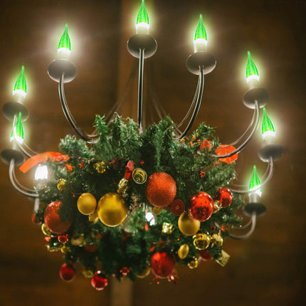 OMK 6 Pack Green LED Christmas Flame Effect Light Bulb Decorations E12 Base Candelabra Light Bulbs, Warm White Led Bulbs, Non-Dimmable Candle Light Bulbs for Party Holiday Decor s