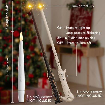 Christmas Tree Candles Battery Operated, 20 Pack Candles for Christmas Tree, Battery Powered Floating Candles with 2 Wand, Flameless Magic Hanging Taper Candles for Holiday Party Decor, White