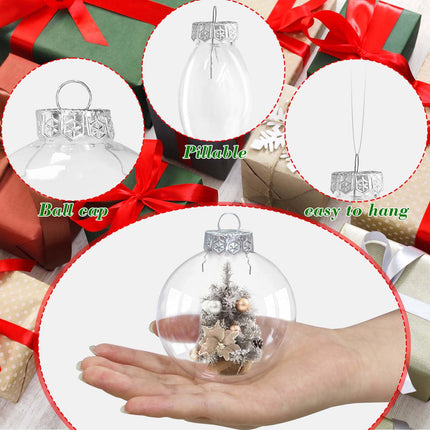 Clear Christmas Balls, 12pcs DIY Christmas Baubles, Decorative Tree Decoration, Hanging Ball, 8 cm, Transparent Fillable Baubles for Christmas Tree, Party, Wedding, Birthday, Home, Box(Flat)