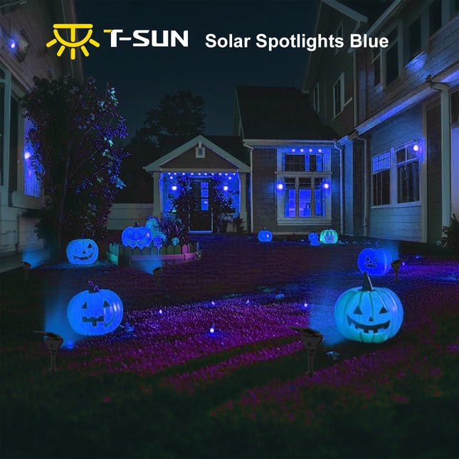 T-SUN Blue Spot Lights Outdoor, 6 Pack Blue Solar Spot Lights Blue Solar Lights IP65 Waterproof Landscape Lights Auto On/Off for Garden Yard Lawn Pathway