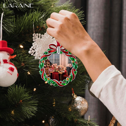 Laraine Christmas Tree Ornaments – Decorative Hanging Holiday Keepsake Pendant with 2.5" Photo Frame Insert for Picture of Pet (Wreath)