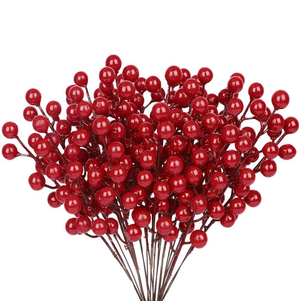 24 Pcs Christmas Tree Decorations, Christmas Ornaments Artificial Red Berry Stems, 8.9 inch Christmas Picks with Faux Holly Berries for Xmas Garland Wreath DIY Craft Decoration Holiday Home Decor(Red)