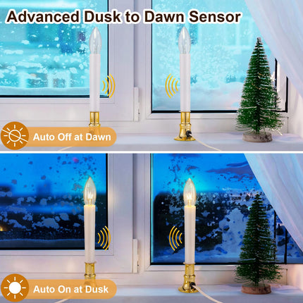TOBUSA 4 Pack Christmas Electric Window Candle Lights, Dusk to Dawn Candle Lamps with Brass Base, 9in Plug in Candle Lights with 7W E12 Base Incandescent Bulbs for Windows, Home, Party Decor