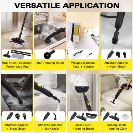 Uniqus Steam Cleaner, Heavy Duty Canister Steamer With 28 Accessories, Steam Mop With 5M Extralong Power Cord For Home Floor Cleaning, Grout, Wallpaper Removal, Upholstery, Car Detailing