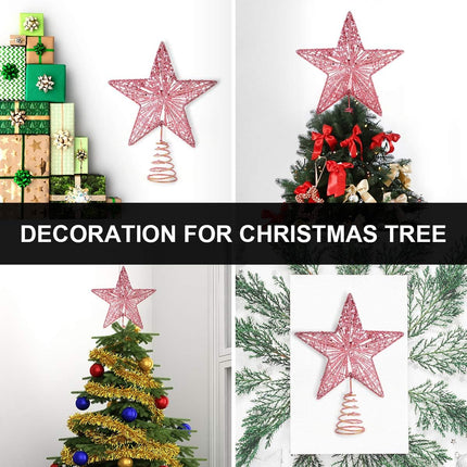 KESYOO Chritmas Glitter Star Tree Topper Exquisite Iron Star Tree Topper Ornament Metal Christmas Tree Decor for Home Bar Xmas Tree Decor(Pink)