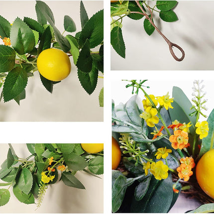 6 Ft Artificial Lemon Garland, Spring Greenery Garland with Lemons and Flowers, Summer Fruit Garland Wreath for Front Door Wall Table Wedding Decor