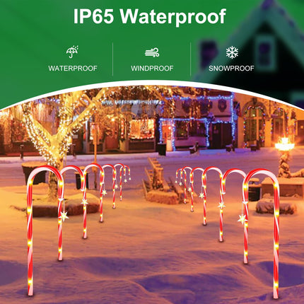 Fohil 12 Pack Christmas Solar Candy Cane Lights, 8 Modes Solar Christmas Pathway Lights Outdoor, Solar Christmas Garden Lights Waterproof for Christmas Garden Yard Landscape Decorations