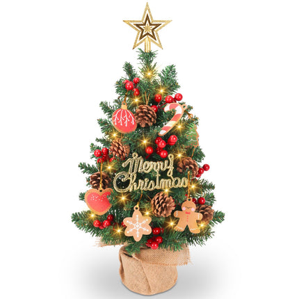 HOXHA Mini Christmas Tree, 22 Inch Small Tabletop Set, Star Tree Topper, Pine Cones Berries and Christmas Ornaments for Christmas Holiday Home Office Table Decorations, Green