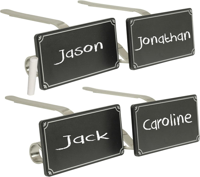 Haute Decor The Original MantleClip® Stocking Holder with Chalkboard Icons 4-Pack (Silver) - Personalize Your Christmas Mantel Stocking Hangers with Custom Names