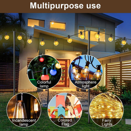 2 Pack String Light Poles for Outside, Metal Christmas Lights Hanger Pole Outdoor with Fork, Lighting Hanging Pole for Patio Garden Backyard Yard Camping Party