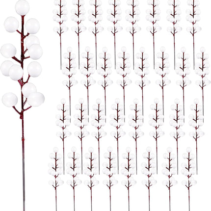 32 Pack Christmas Tree Decoration, 8 Inch Artificial White Berry Stems Christmas Picks Filler for Tree, Holly Berries Christmas Tree Ornaments Xmas Holiday Decor