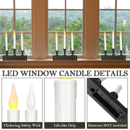 Leinuosen 4 Pack Christmas LED Window Candle 3 Window Candelabra with Black Base Battery Operated Flameless Candle with 8 Hour Timer for Christmas Window Weddings Party Home Decor(Without Battery)