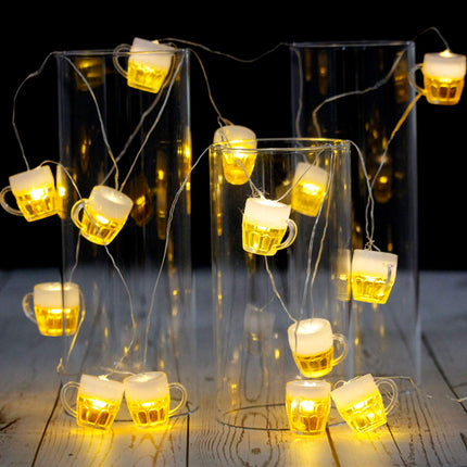 Christmas Home Party Decoration Lights, USB & Battery Operated Indoor Led String Lights with Remote Timer, 15 Beer Mug LEDs, Holiday Lights String for Christmas Tree Decor, Thanksgiving