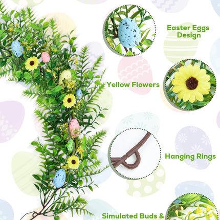 Christmas Decorations Garland, 180CM Easter Eggs Wreath, Artificial Spring Vine Garlands for Front Door Home Kitchen Fireplace Indoor Outdoor Holiday Party DIY Easter Decor