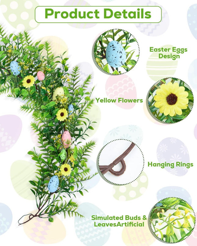 Christmas Decorations Garland, 180CM Easter Eggs Wreath, Artificial Spring Vine Garlands for Front Door Home Kitchen Fireplace Indoor Outdoor Holiday Party DIY Easter Decor