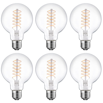 E ENERGETIC LIGHTING Dimmable LED Edison Light Bulb, G25 Globe Antique Flexible Spiral LED Filament Light, 8W Equivalent 60W, 2200K Warm Light, 500LM, Decorative Christmas Light, E26, UL, 6-Pack
