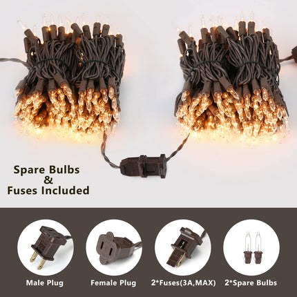 Clear Christmas Lights String, 21.63ft 100 Count Incandescent Brown Wire String Lights, UL Outdoor Christmas Lights, Connectable Indoor Tree Lights for Wedding Party, Warm White
