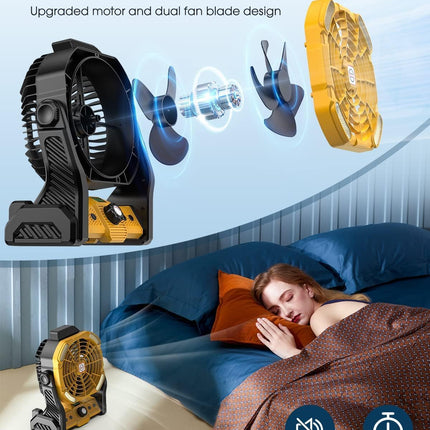 Portable Camping Fan For Tents 20000Mah Rechargeable Battery Operated Fan With Led Light, Portable Travel Fans For Home, Desk