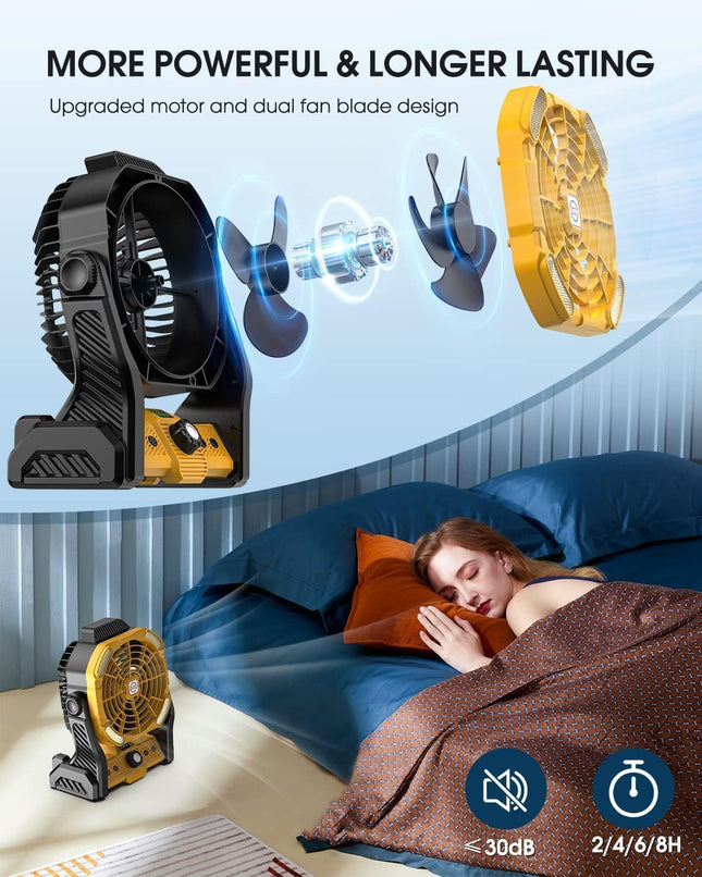 Portable Camping Fan For Tents 20000Mah Rechargeable Battery Operated Fan With Led Light, Portable Travel Fans For Home, Desk