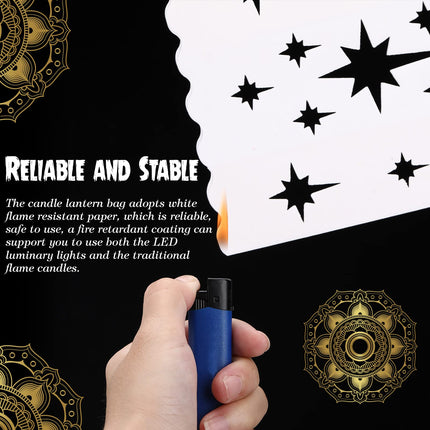 100 Set Luminary Paper Bags with Flameless Tea Lights Christmas Flameless Candle with Luminaries Candle Bag LED Tea Light for Birthday Wedding Halloween Christmas Thanksgiving Party Decor (Firework)