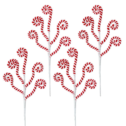 4 Pcs Red White Christmas Candy Cane Picks Curly Sprays Ornaments Cotton Peppermint Swirled Branches for Xmas Tree Topper Stems Decorations Vase Filler DIY Craft Wreath Garland Home Holiday Decor