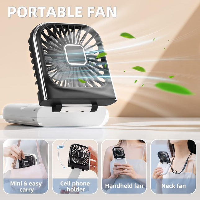 Mini Fan Portable Handheld Fan Rechargeable Small Battery Operated Personal Fan All In 1 As Power Bank, Phone Holder, Hand Held
