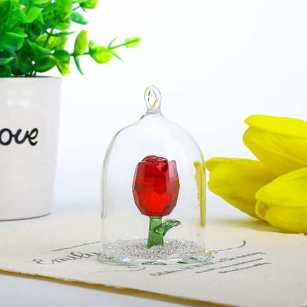 H&D HYALINE & DORA H&D Crystal Rose Flower Figurine Dreams Ornament in a Glass Dome s for her (Red)