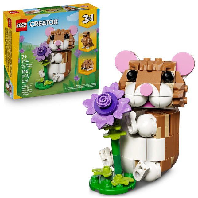 LEGO Creator 3 in 1 Cute Hamster with a Flower Building Toy for Girls & Boys Ages 7+ - Kids Build a Hamster Hedgehog or Eagle Animal Figure - Gift Idea for Birthdays - 31376