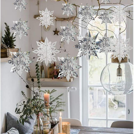 Crafare Christmas 3D Hanging Snowflakes Ornaments 3 Size 18PCS White Silver Snowflakes Hanging Garland for Winter Wonderland Holiday Year Party Home Decoration