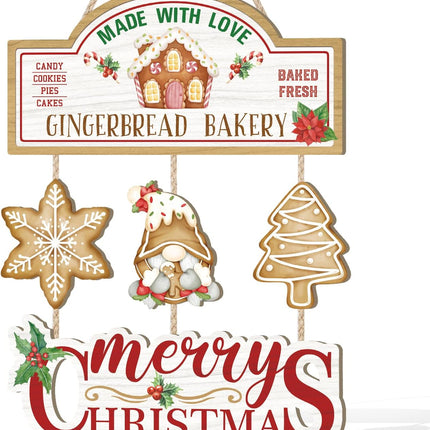 HOURIA Gingerbread House Christmas Decor,Merry Christmas Front Door Sign.Xmas Holiday Hanging Wall Art,Gingerbread Decorations For Christmas Party Home