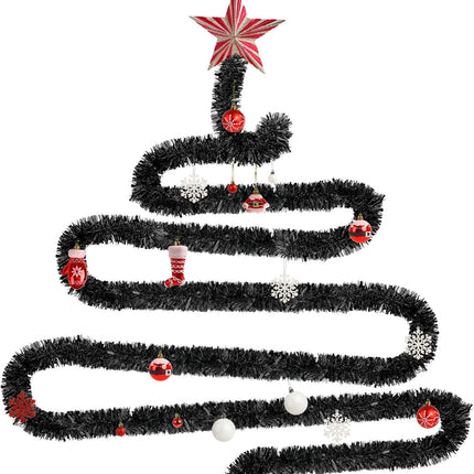 33 Feet Black Christmas Tinsel Garland, Christmas Metallic Hanging Tinsel Garland for Halloween Xmas Tree Home and Party Decoration