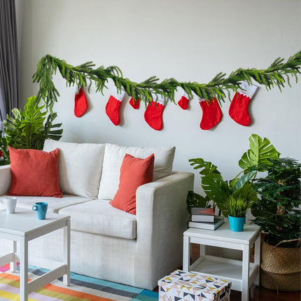 9Ft Christmas Garland Norfolk Pine Garland, Real Touch Winter Pine Garland, Green Artificial Greenery Garland for Table Wall Porch Fireplace Outdoor Indoor Room Winter Decoration