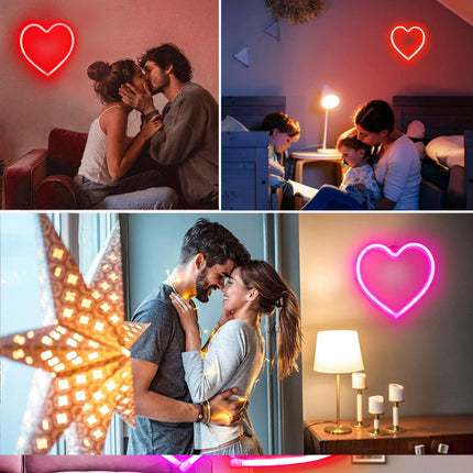2-Pack Heart Neon Sign, Neon Heart Lights Battery Operated or USB Powered Decoration Lamp, LED Wall Decoration Lights for Bedroom Girl's Room Home Birthday Party Wedding Christmas Décor (Pink & Red)