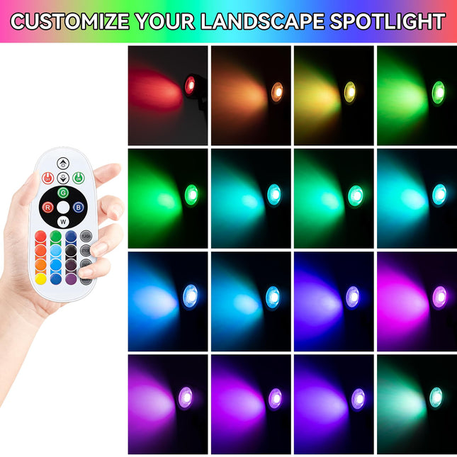 APONUO Christmas Spot Lights Outdoor, RGB Color Changing Low Voltage Landscape Lights with Transformer, IP67 Waterproof Remote Control, Christmas Spotlight for Garden, Pathway, Yard, Tree (8 Pack)