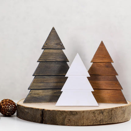 3 Pcs Wooden Christmas Trees Tabletop Decor 15, 12, 10 Inch Rustic Xmas Tree Table Signs Farmhouse Wooden Christmas Centerpiece for Table Tiered Tray Mantel Shelf Home Office Decor