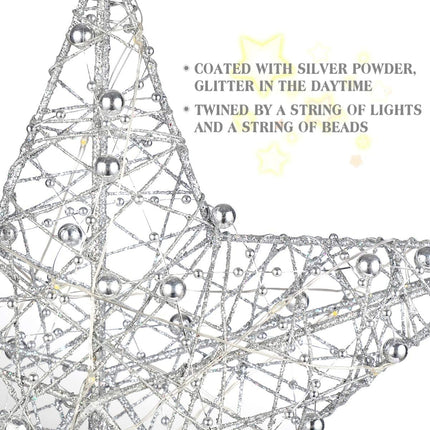 Xmas Tree Topper- Star Christmas Tree Topper, Christmas Decoration, Star Treetop Light, Metal Christmas Treetop for Christmas Home Decoration(Silver, 25 x 30cm)