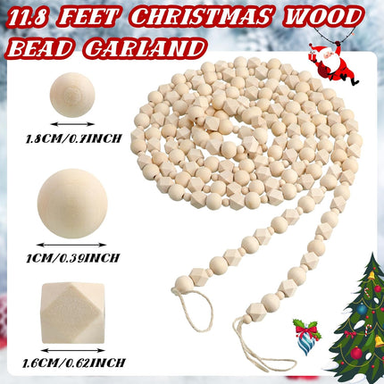 Jetec 12 Feet Christmas Wood Bead Garland Boho Garland Christmas Wooden Garland Christmas Rustic Beaded Garland Decorative Tree Decorations Farmhouse Country Home Decor for Xmas Tree Wall Ornaments