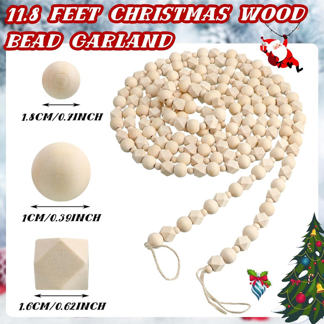 Jetec 12 Feet Christmas Wood Bead Garland Boho Garland Christmas Wooden Garland Christmas Rustic Beaded Garland Decorative Tree Decorations Farmhouse Country Home Decor for Xmas Tree Wall Ornaments